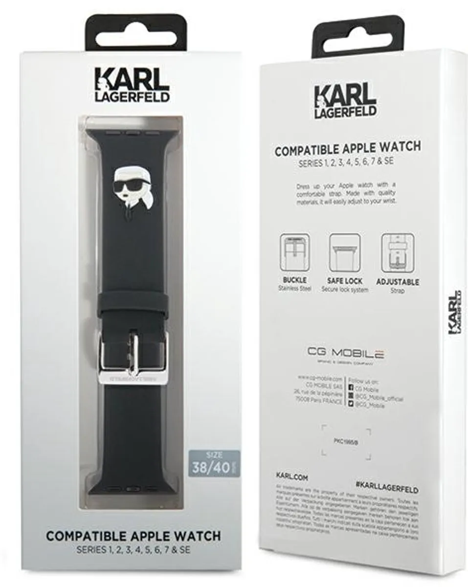 Karl Lagerfeld 3D Rubberen Hoofdband Apple Watch 38/40/41mm - Zwart