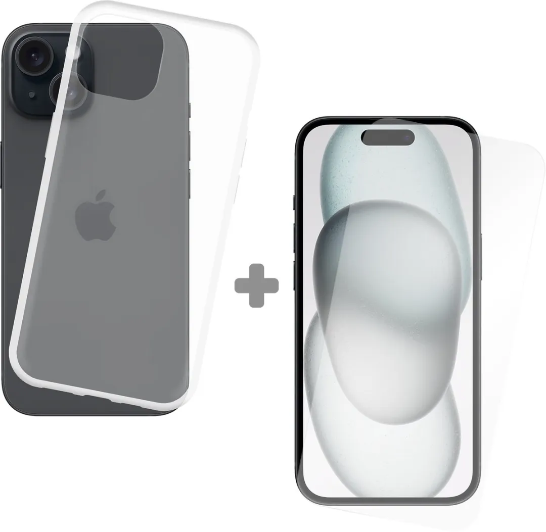 Just in Case iPhone 15 Soft TPU Hoesje + Tempered Glas