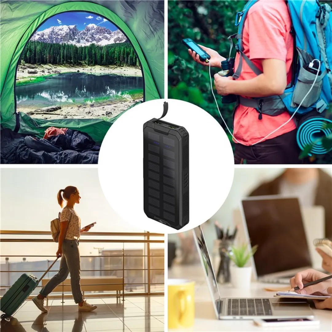 Goobay Powerbank 20.000mAh Fast Charge Solar - 3x USB - Zwart