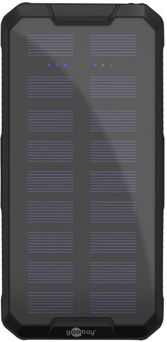 Goobay Powerbank 20.000mAh Fast Charge Solar - 3x USB - Zwart