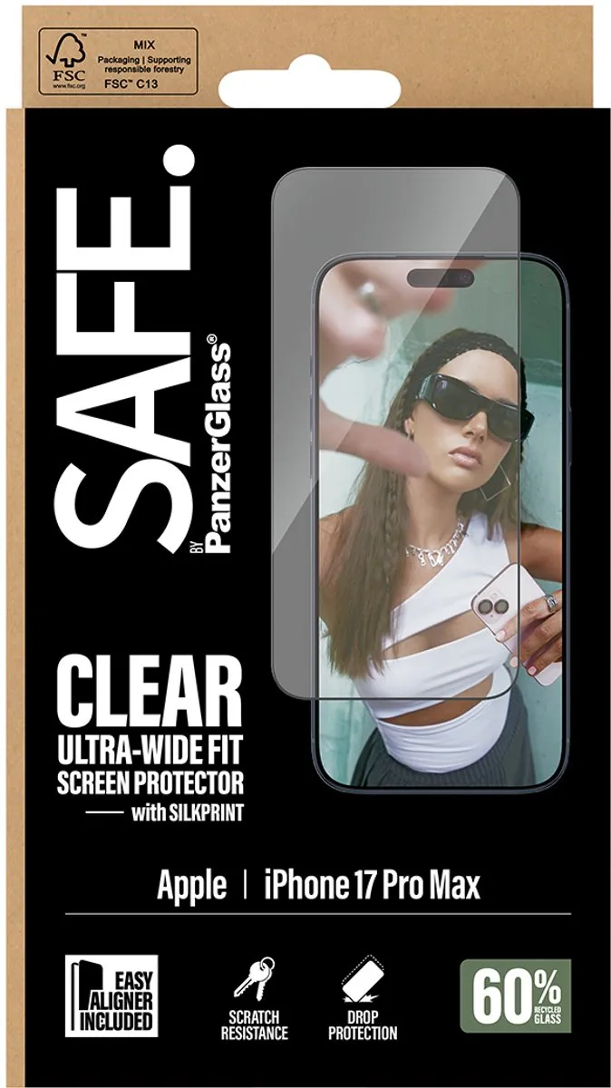 PanzerGlass SAFE. iPhone 17 Pro Max Schermbeschermer - Doorzichtig - Black Frame