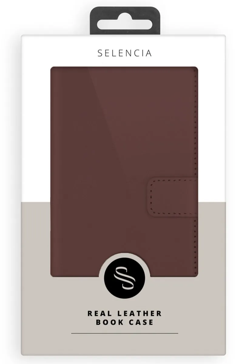 Selencia Hoesje Samsung Galaxy S25 FE Donkerbruin - Lederen Bookcase - 3 Pasjes