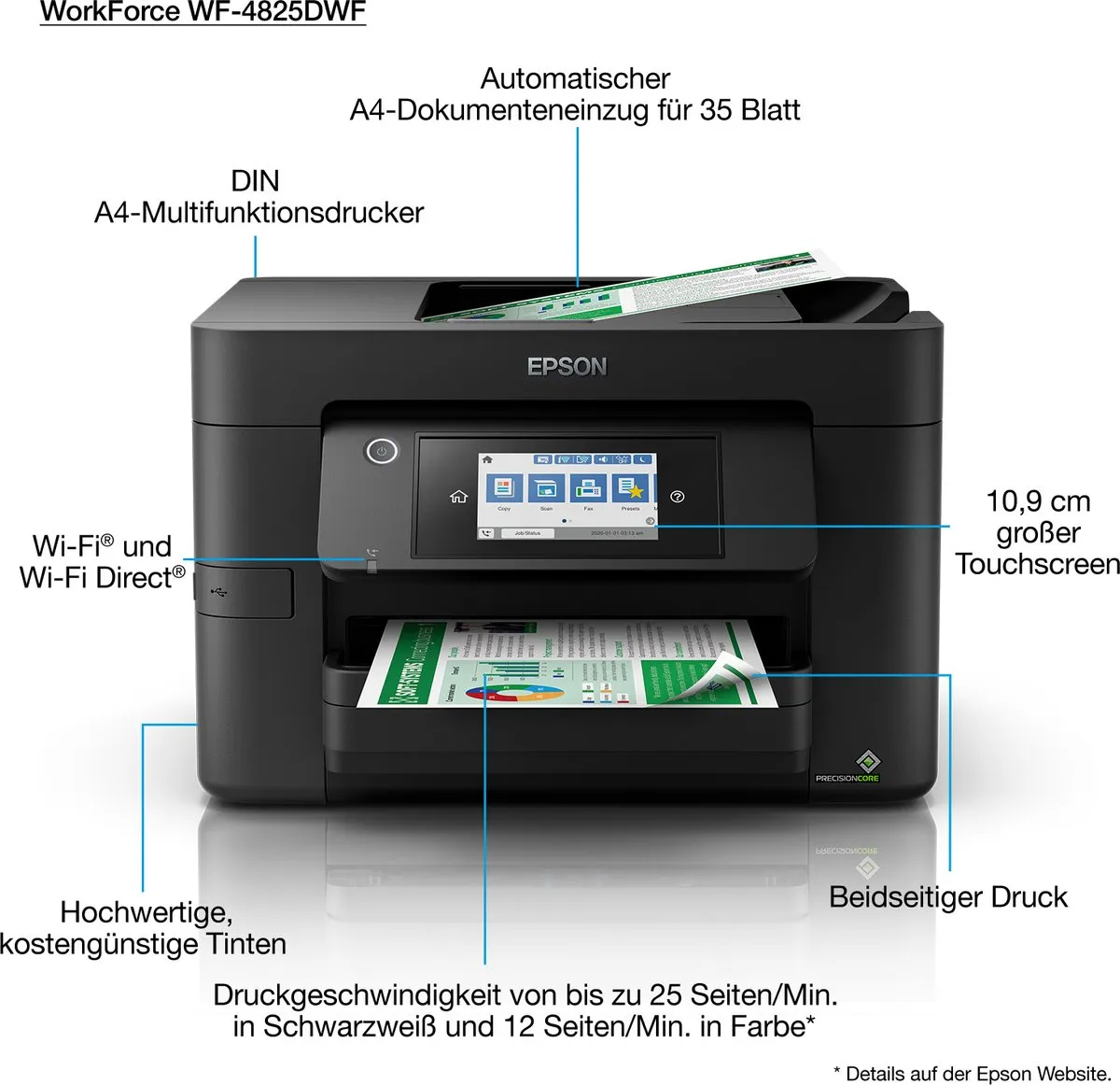 Epson WorkForce Pro WF-4825DWF All-In-One Printer - 4 Kleuren - Zwart