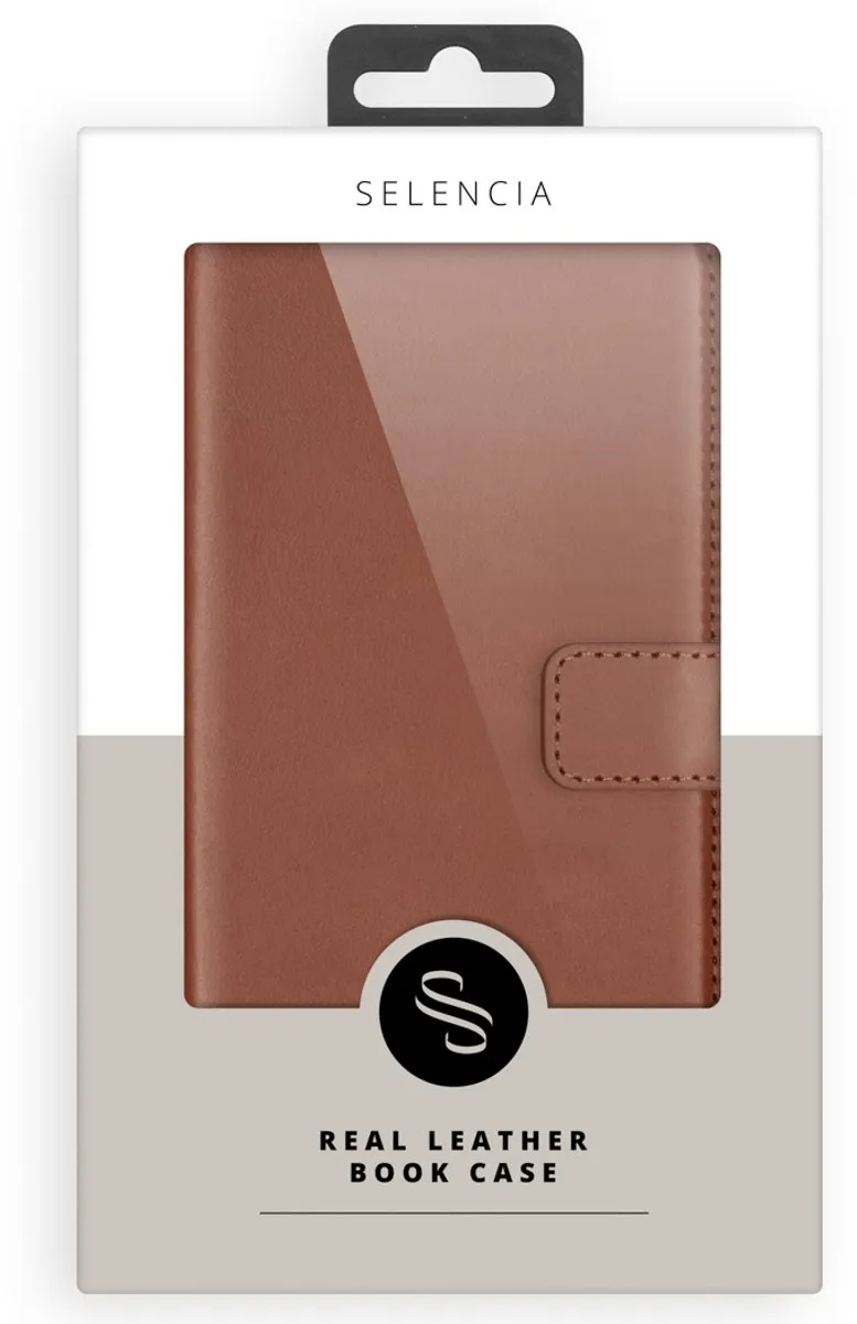 Selencia Hoesje iPhone 15 Plus - Echt Leder Bookcase Lichtbruin