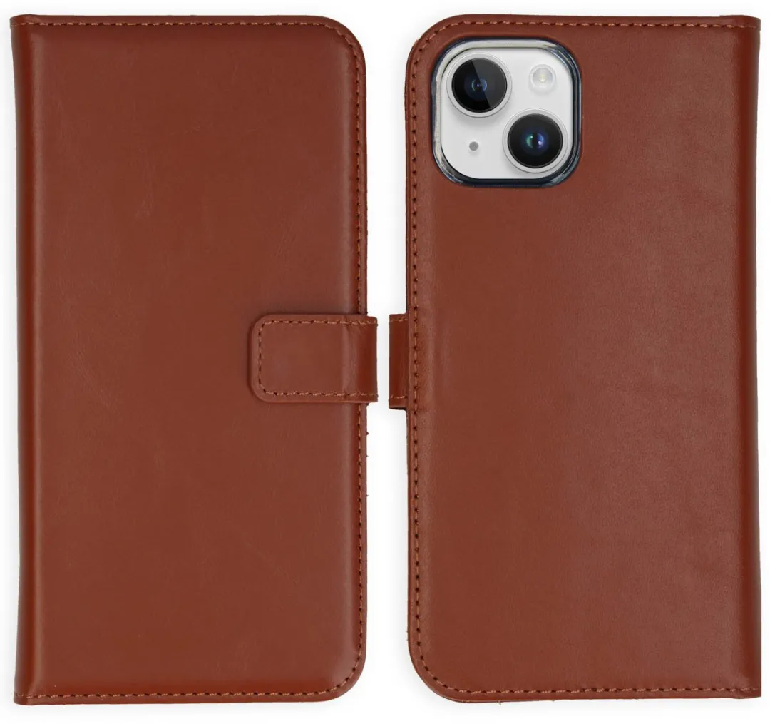 Selencia Hoesje iPhone 15 Plus - Echt Leder Bookcase Lichtbruin