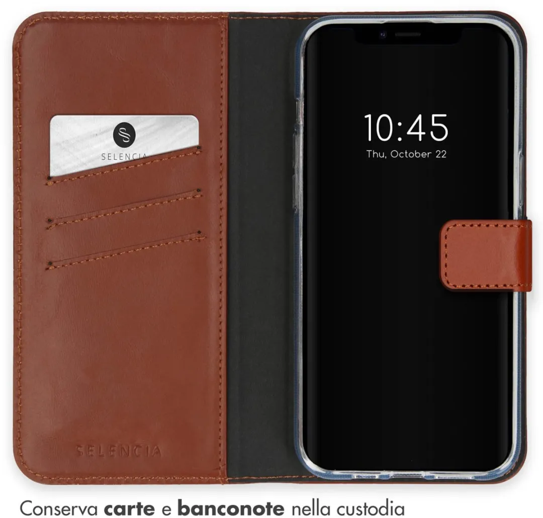 Selencia Hoesje iPhone 15 Plus - Echt Leder Bookcase Lichtbruin