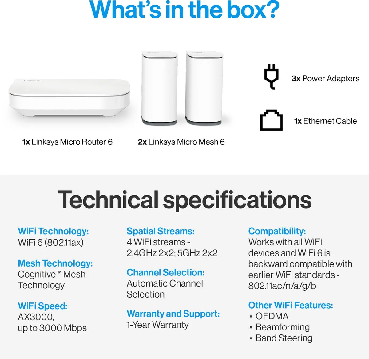Linksys Velop Micro Mesh WiFi 6 Router - 3-pack Wit