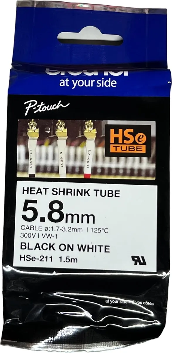 Brother HSe-211 Krimpkous 5.8mm Wit/Zwart