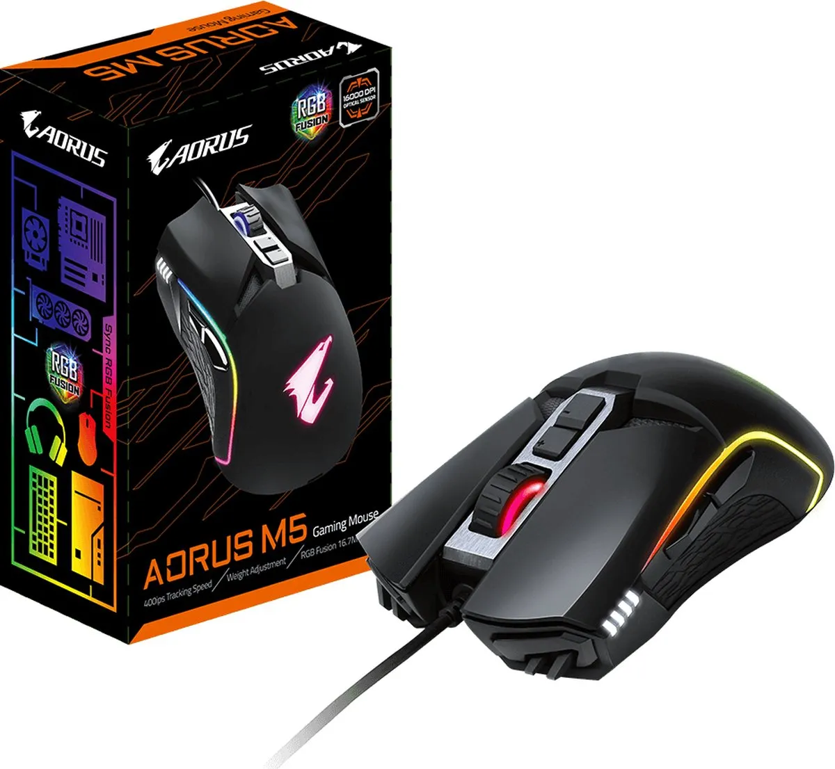 Gigabyte AORUS M5 Gamingmuis - 16.000 DPI - Zwart - afbeelding 2 van 6