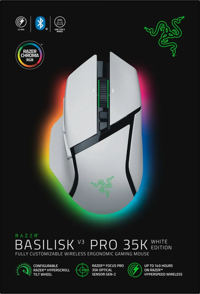 Razer Basilisk V3 Pro RZ01-05240200-R3G1 Gaming Muis - Wit - afbeelding 6 van 6
