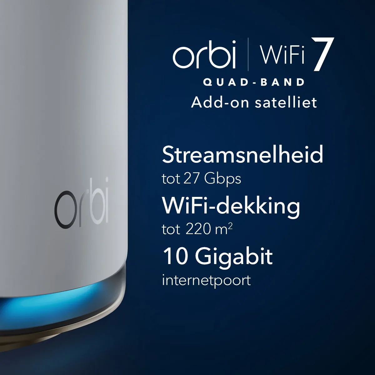 Netgear Orbi RBE970 Mesh WiFi 7 Satelliet - Wit
