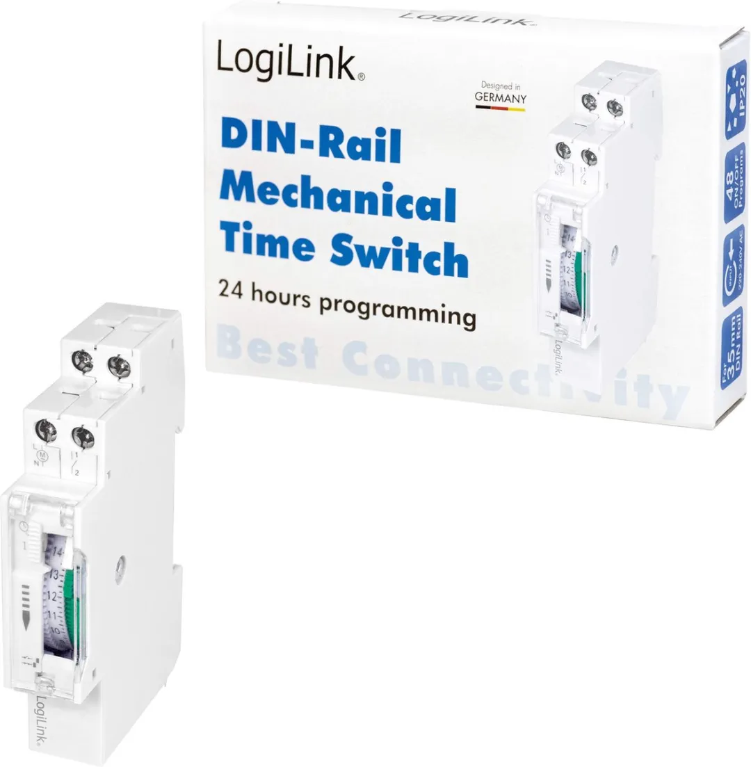 Logilink ET0009 Mechanische Timer DIN-rail - IP20 - Wit