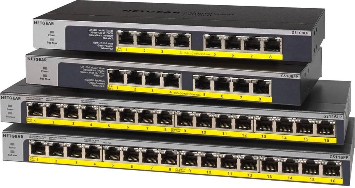 Netgear GS108LP-100EUS Unmanaged PoE Switch - 8 Poorten