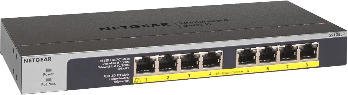 Netgear GS108LP-100EUS Unmanaged PoE Switch - 8 Poorten
