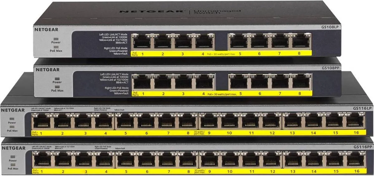 Netgear GS108LP-100EUS Unmanaged PoE Switch - 8 Poorten