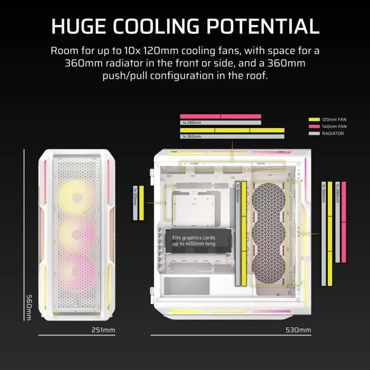 ATX PC-behuizing - CORSAIR - 5000T LX RGB - 3 LX120 RGB-ventilatoren - Aurora RGB-verlichting - Wit