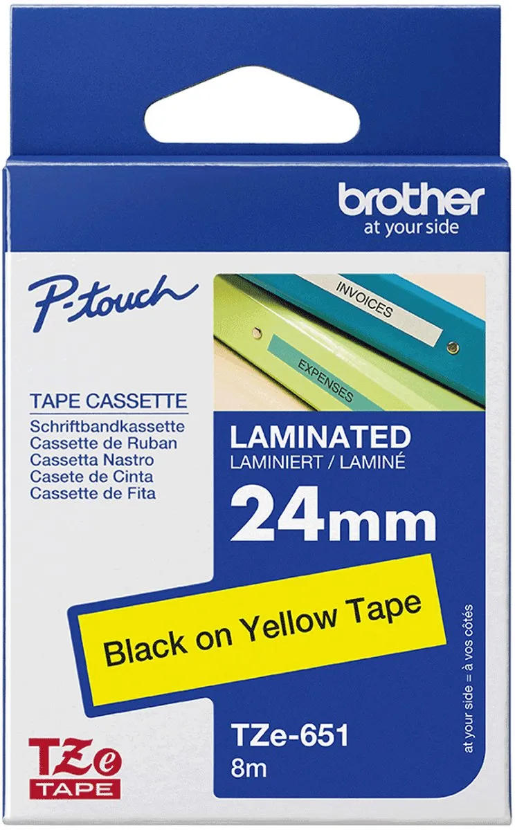 Brother TZE651 Laminated Tape - Zwart/Geel 24mm x 8m
