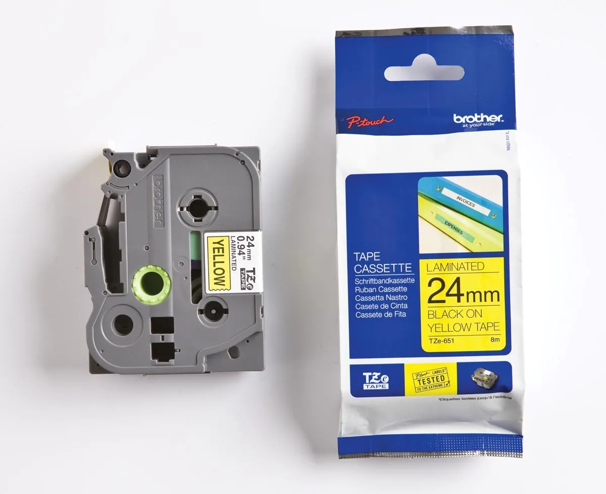 Brother TZE651 Laminated Tape - Zwart/Geel 24mm x 8m