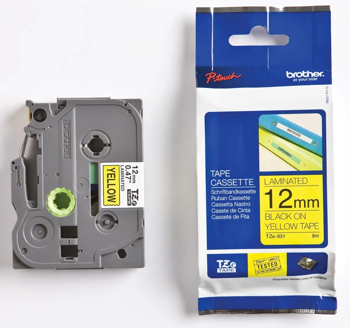 Brother TZES631 Lamineerband 12mm x 8m - Zwart/Geel