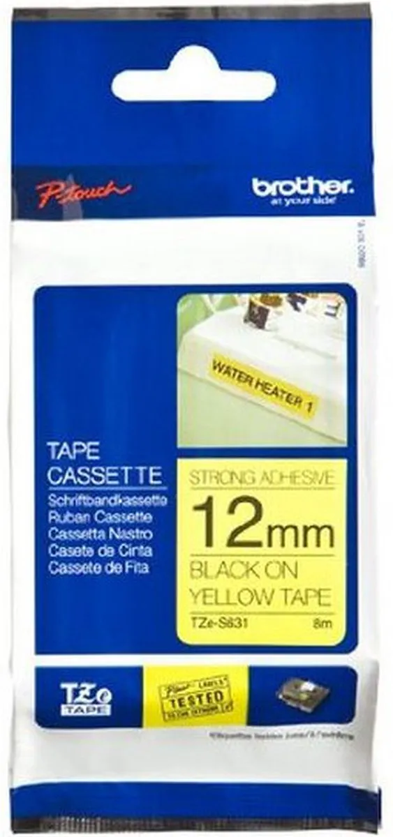 Brother TZES631 Lamineerband 12mm x 8m - Zwart/Geel