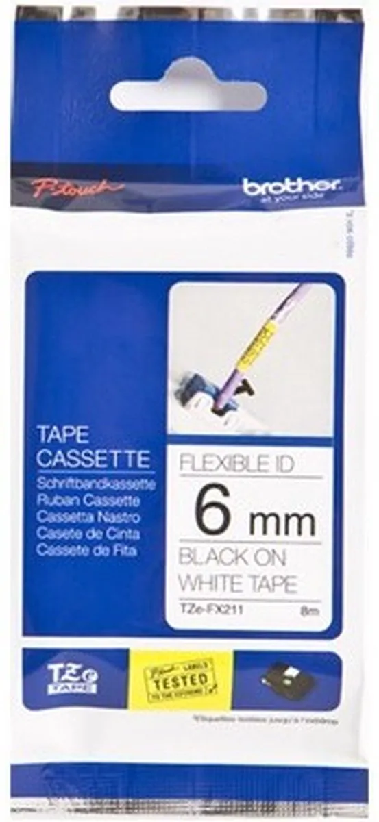 Brother TZEFX211 Etikettenband 6mm - 8m - Zwart op wit - afbeelding 6 van 6
