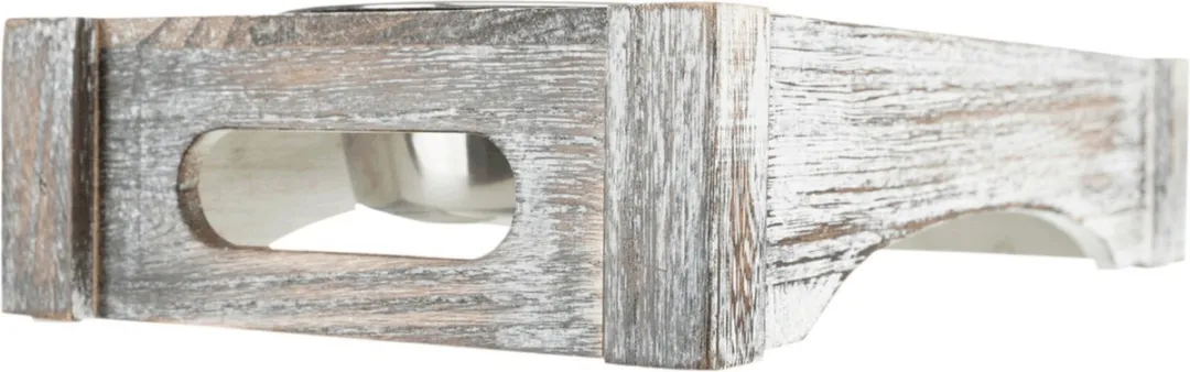 Trixie Voerbak/Drinkbak Set RVS Hout - 2x200ml - MultiWitZilver