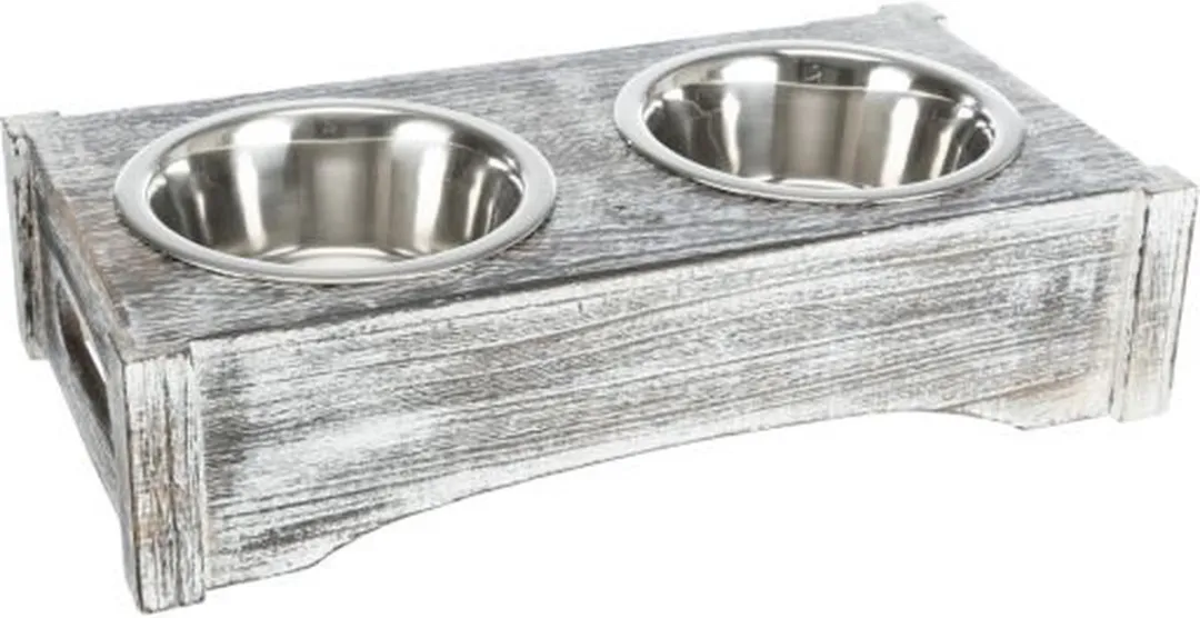 Trixie Voerbak/Drinkbak Set RVS Hout - 2x200ml - MultiWitZilver