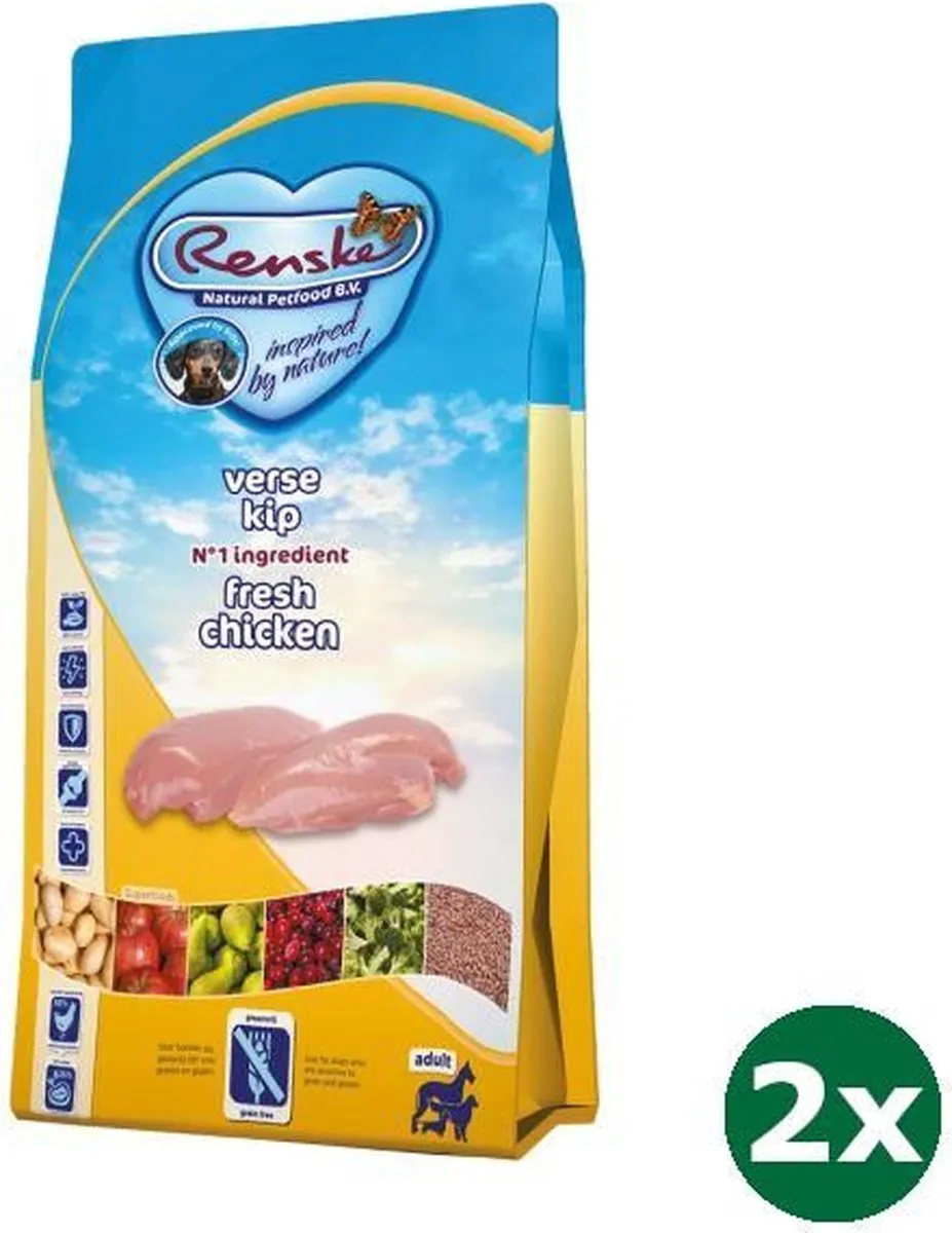 Renske Super Premium Adult Kip Graanvrij Hondenvoer 2x6,5kg