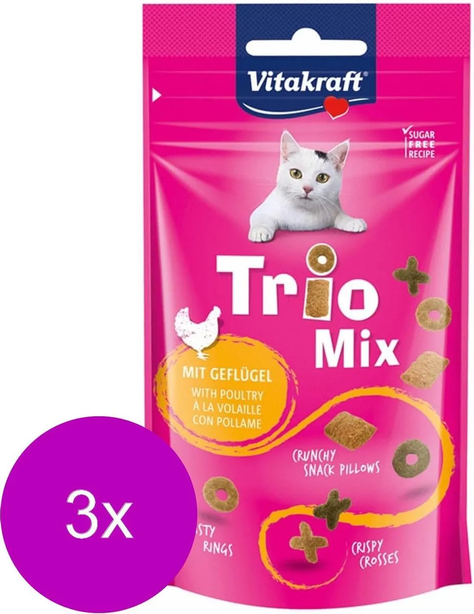 Vitakraft Trio Mix Gevogelte Katten Snack 180g