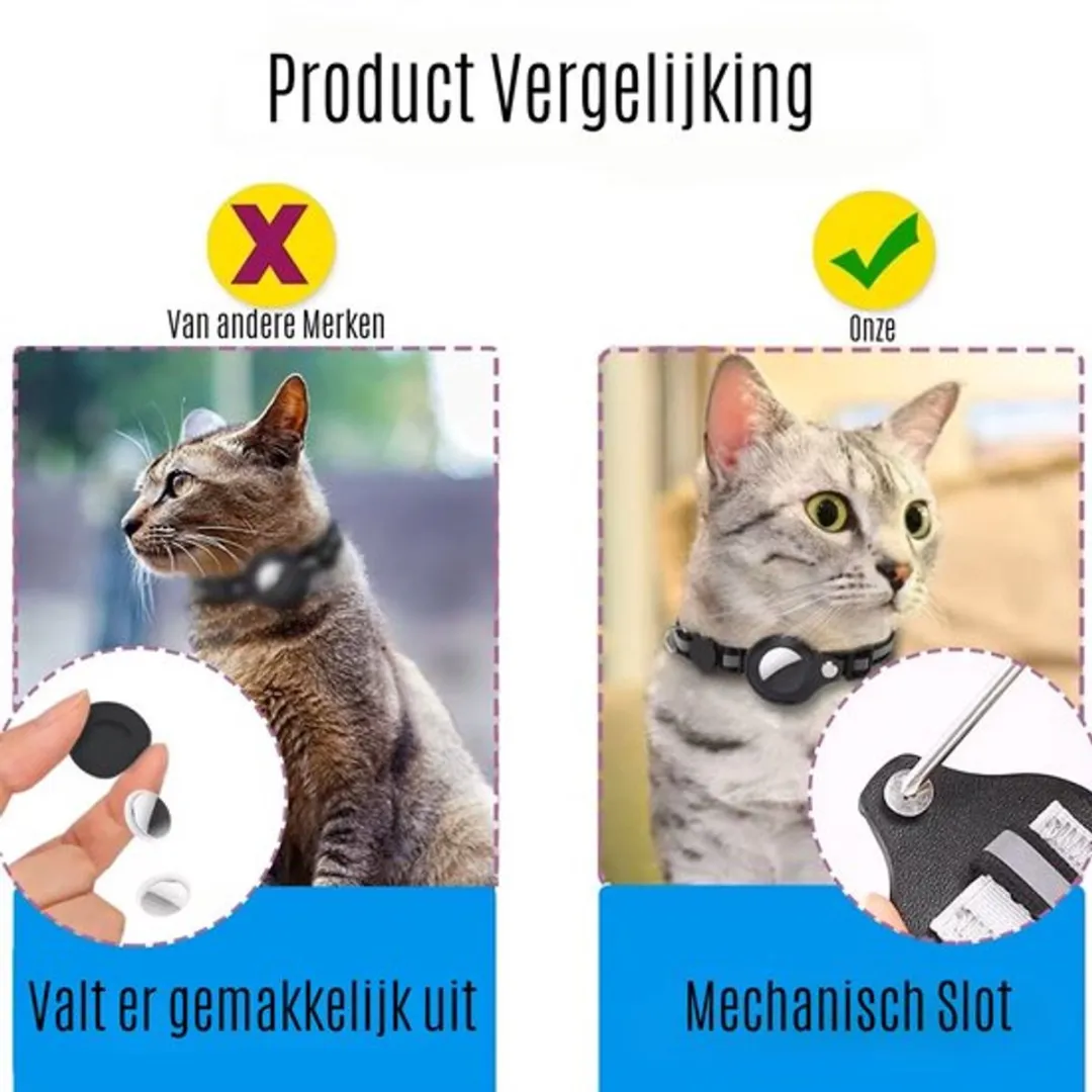 Dierboetiek Slimme Kattenhalsband met Apple Tracker - Maat M - Zwart