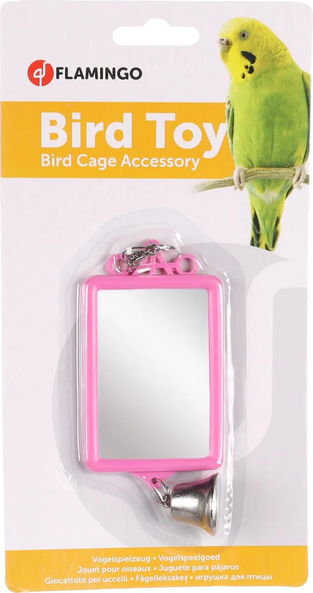 Flamingo Vogelspeelgoed Spiegel met Bel - 6x2,5x8cm
