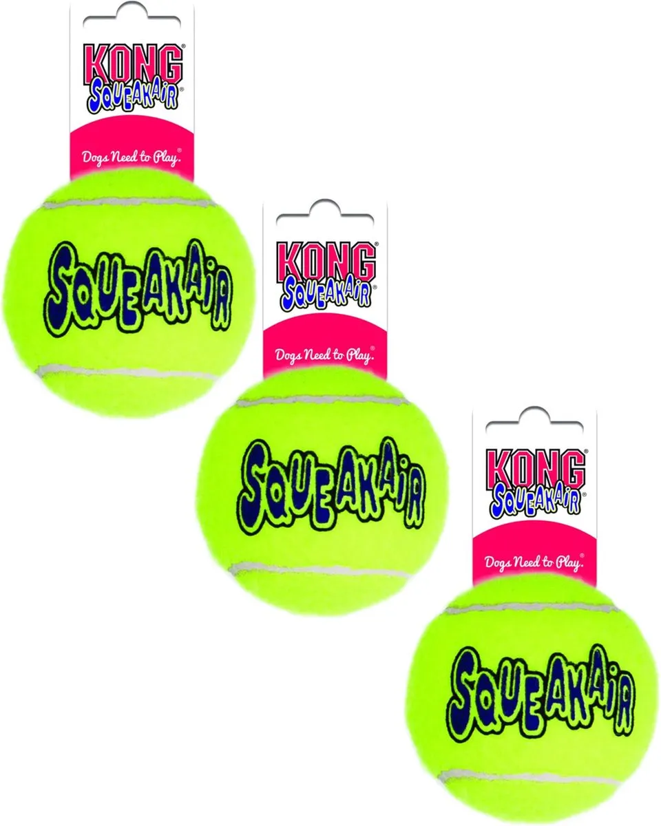 KONG Air Squeaker Ball Medium - Geel - 3 Stuks