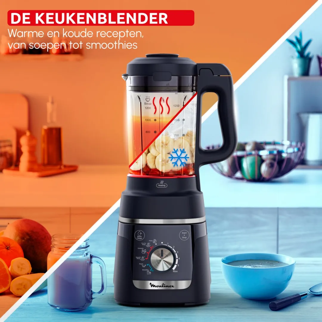 Moulinex Blendforce Cook LM5768F0 Verwarmende Blender 1000W - 1,5L - Nacht Blauw