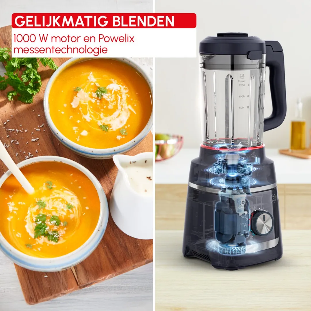 Moulinex Blendforce Cook LM5768F0 Verwarmende Blender 1000W - 1,5L - Nacht Blauw