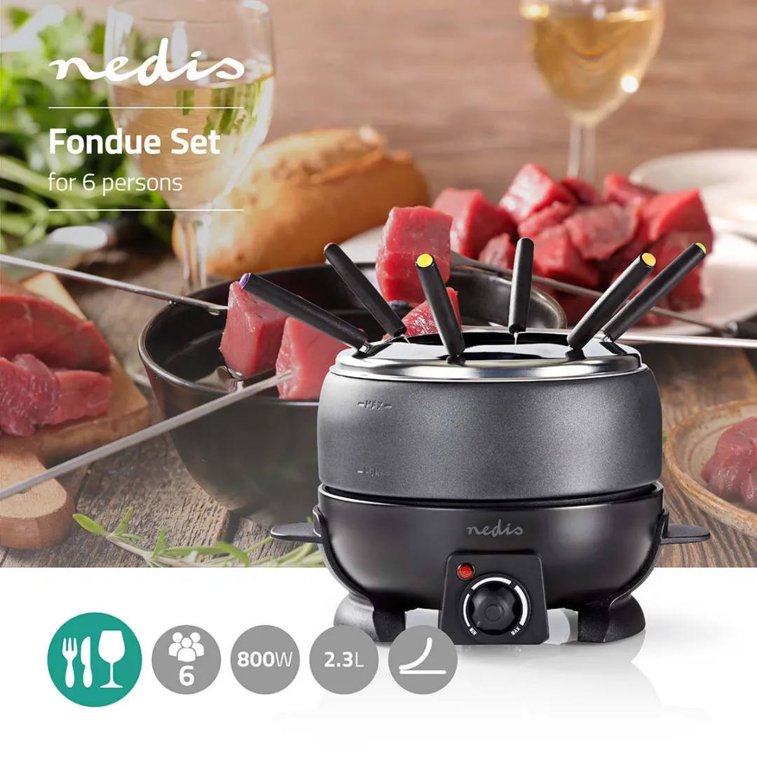 Nedis Fondueset FCFO110EBK6 800W - 6 Personen - Zwart