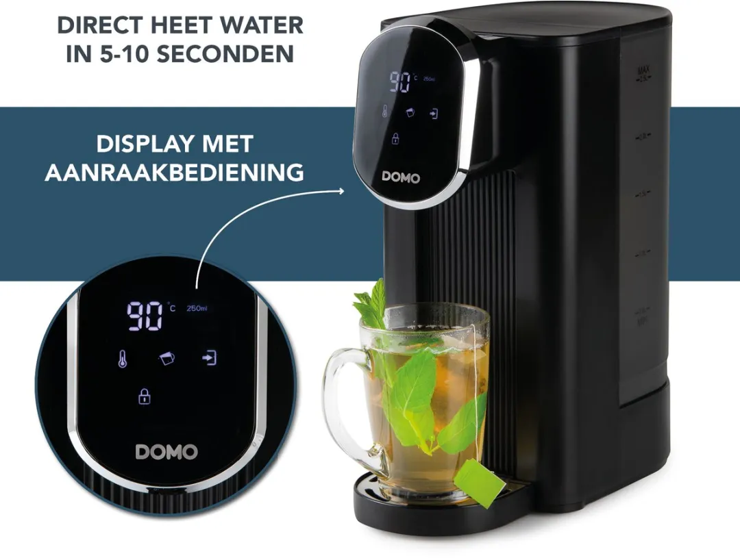 Domo DO524WK Aqua Express Heetwaterdispenser 2600W - 2,5L - Zwart - afbeelding 6 van 6