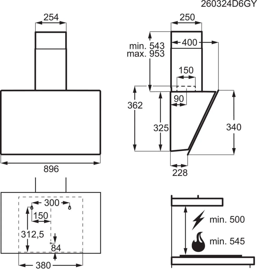 AEG DVK5961HB Schouwafzuigkap 90cm - 710 m³/u Zwart