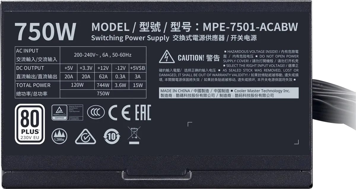 Cooler Master MWE White 750W V2 MPE-7501-ACABW-EU Voeding - 750W