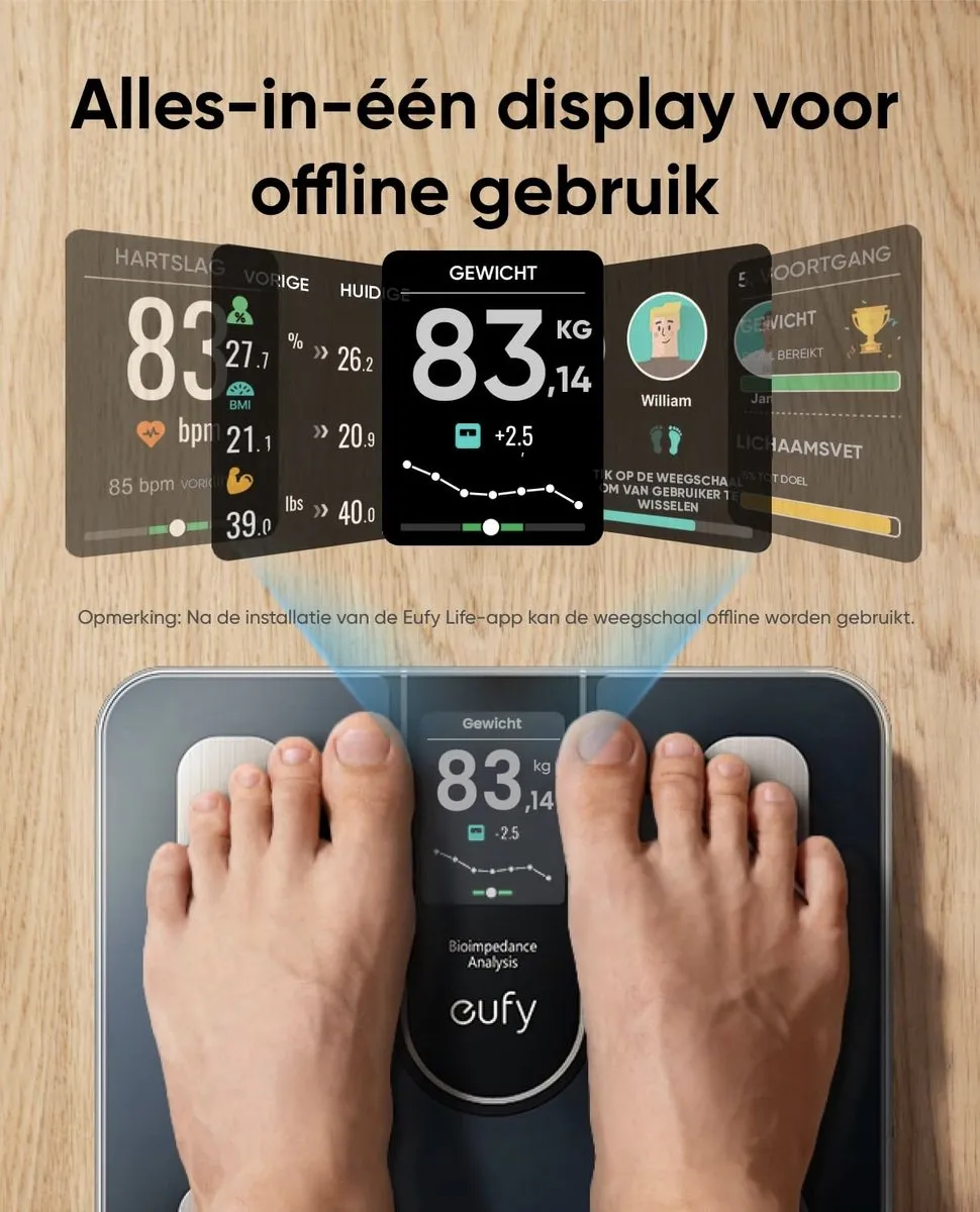 Eufy Smart Scale C20 Bluetooth-weegschaal - 182,5 kg - Zwart