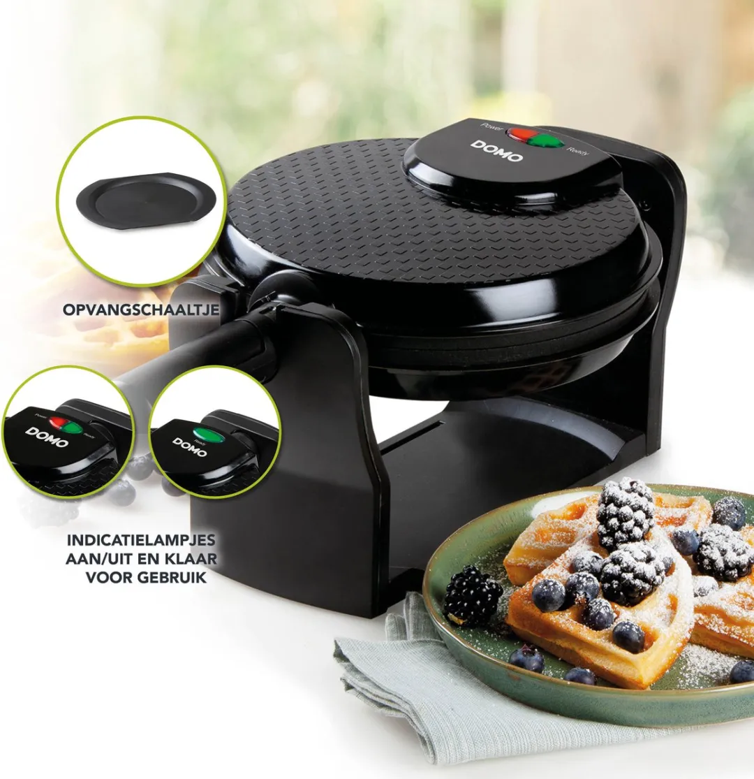 Domo DO9223W Roterend Wafelijzer - 1000W - 2 Platen - Ø17cm