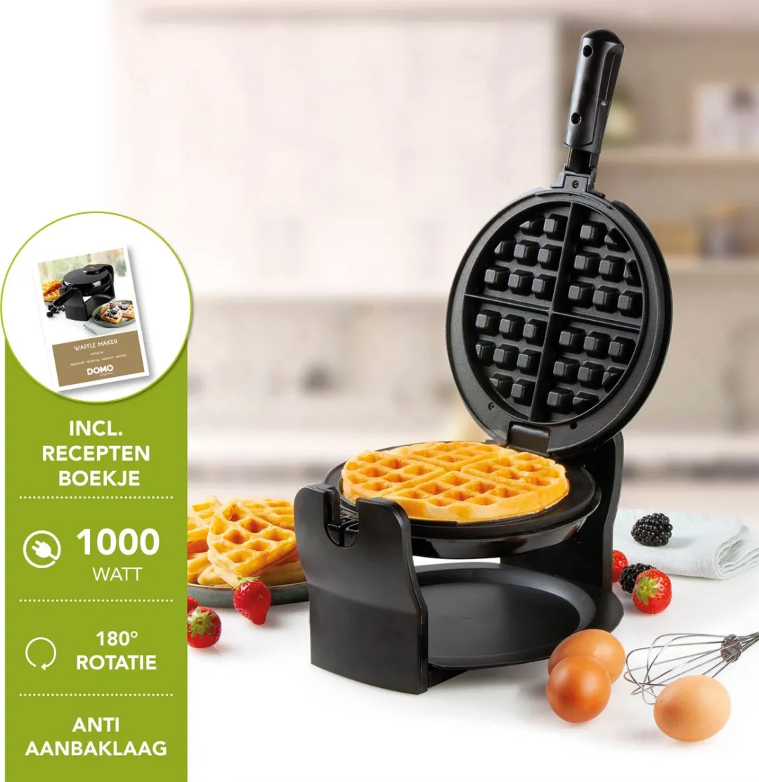 Domo DO9223W Roterend Wafelijzer - 1000W - 2 Platen - Ø17cm
