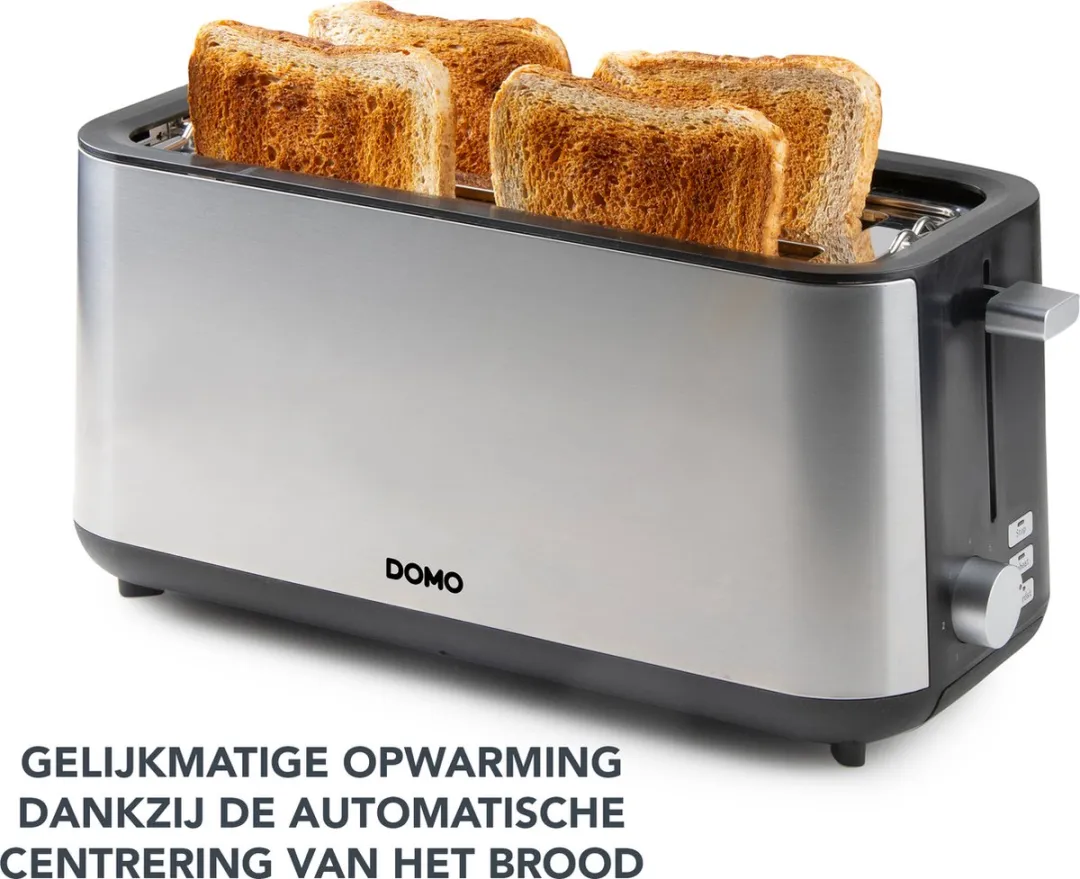 Domo DO967T Broodrooster 1350W - 4 Sneden - Ingebouwd Broodjesrek