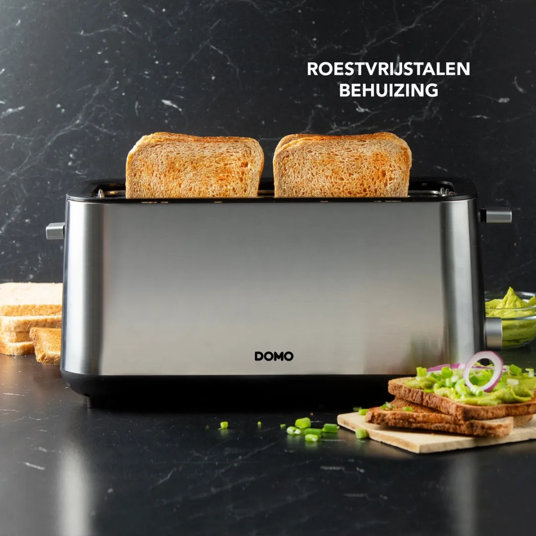 Domo DO967T Broodrooster 1350W - 4 Sneden - Ingebouwd Broodjesrek