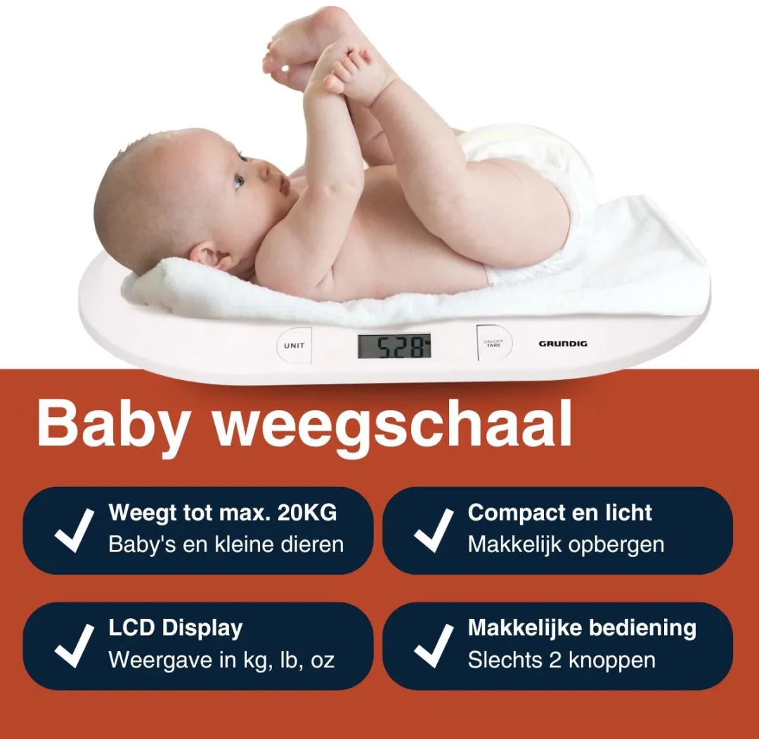 Grundig Digitale Babyweegschaal 18kg - Wit