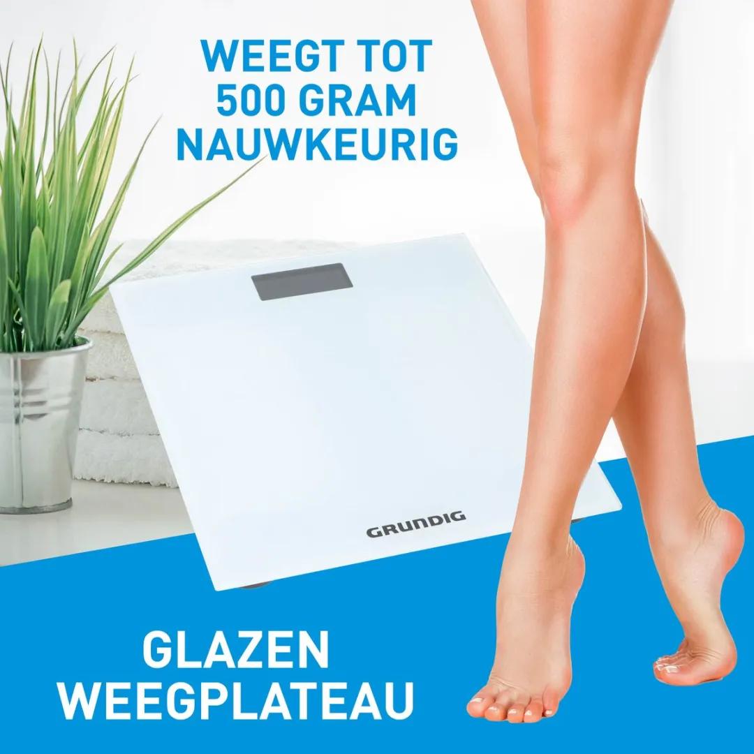 Grundig Digitale Personenweegschaal 180kg - Wit - Glas