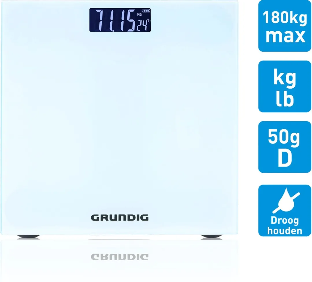 Grundig Digitale Personenweegschaal 180kg - Wit - Glas