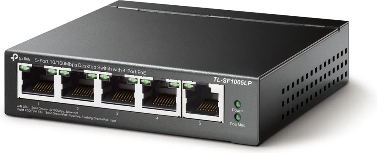 TP-Link TL-SF1005LP Netwerk Switch 5 PoE-poorten - 1 Gbps - 41W - Zwart