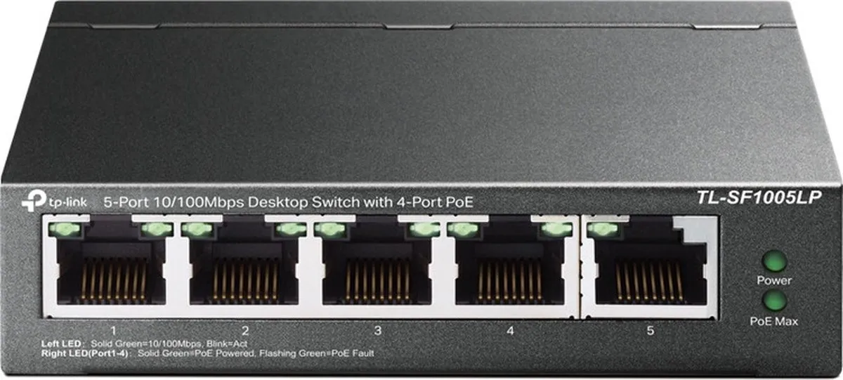 TP-Link TL-SF1005LP Netwerk Switch 5 PoE-poorten - 1 Gbps - 41W - Zwart