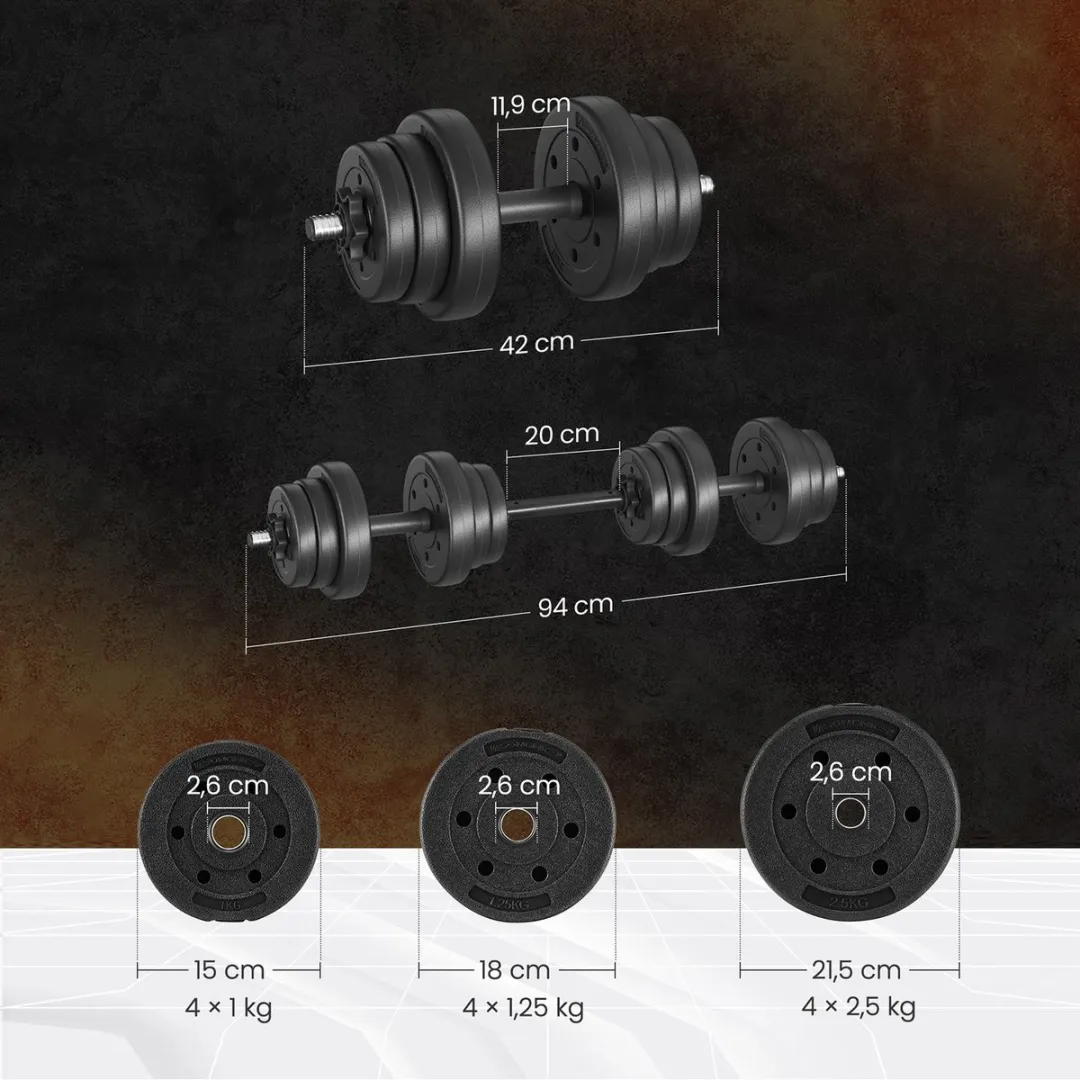 Songmics Dumbbells 2-in-1 2x10kg - Met stalen verbindingsbuis