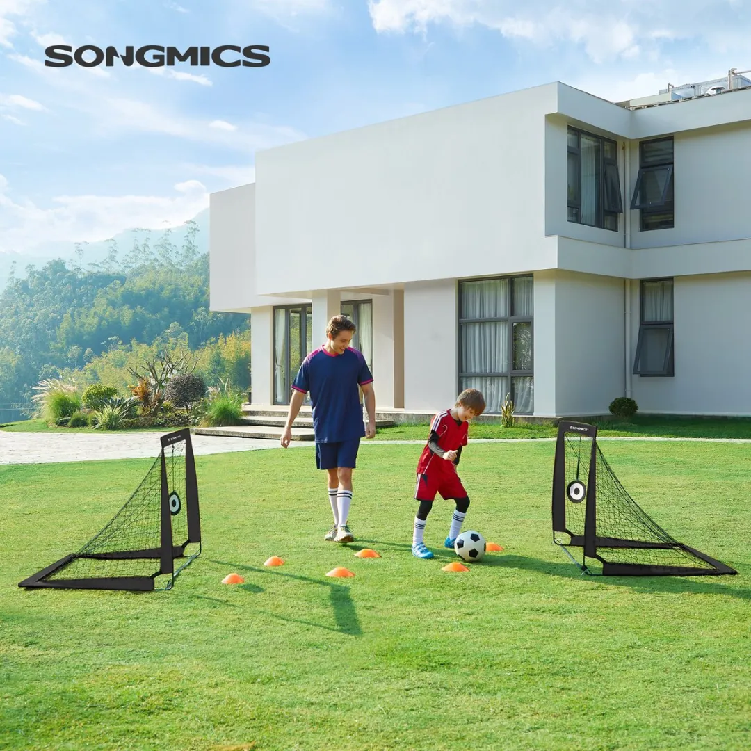 Songmics SZQ422B01 Voetbaldoel Set - 2 Stuks - Draagbaar & Opvouwbaar - Zwart
